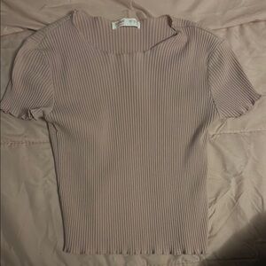 ROMWE Ribbed Short Sleeve Top in Mauve